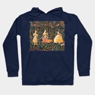 LADIES AND UNICORN AMONG FLOWERS, FOREST ANIMALS FLEMISH FLORAL Hoodie